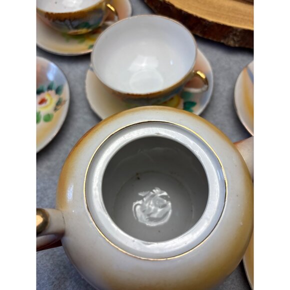 Japanese Hand-Painted Tea Set Floral Pattern - Teapot Creamer Sugar Bowl Cups & - Picture 14 of 16